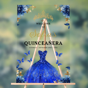 Royal Blue Gold Princess Quinceañera Willkommen Acrylschild
