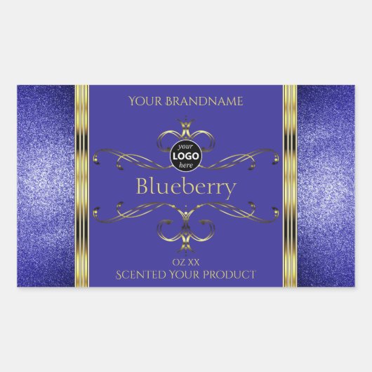 Royal Blue Gold Product Labels Glitzer Border Logo Rechteckiger Aufkleber (Vorderseite)