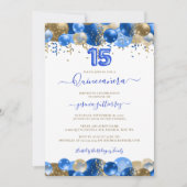 Royal Blue Gold Quinceañera Balloon Foto Einladung (Vorderseite)