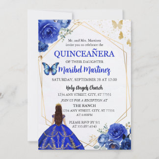 Royal Blue Gold Quinceanera Birthday Einladung