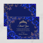 Royal Blue Gold Quinceanera Dankeskarte (Vorne/Hinten)