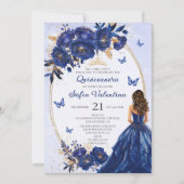 Royal Blue & Gold Quinceañera Einladung (Vorderseite)