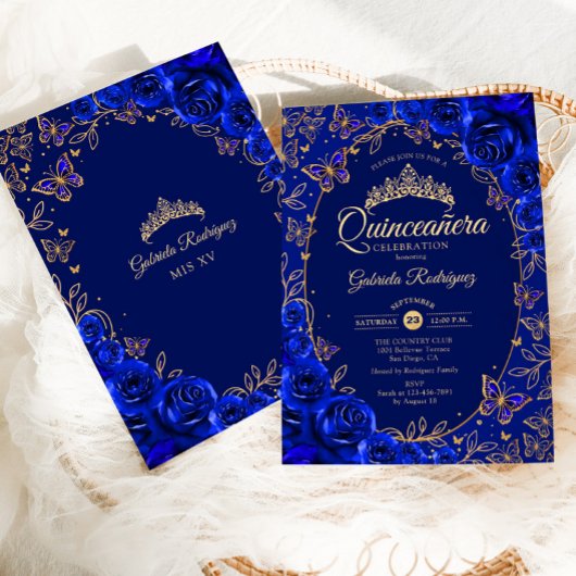 Royal Blue Gold Quinceanera Einladung