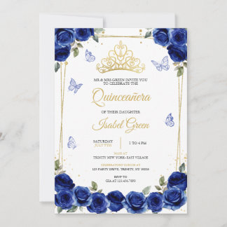 Royal Blue Gold Quinceañera Einladung