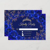 Royal Blue Gold Quinceanera Reply RSVP Karte (Vorne/Hinten)