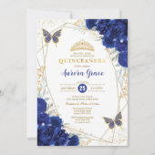 Royal Blue Gold Quinceñera Butterfly Geometric Einladung (Vorderseite)