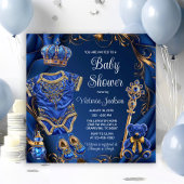 Royal Blue Gold Regal Prince Baby Dusche Einladung