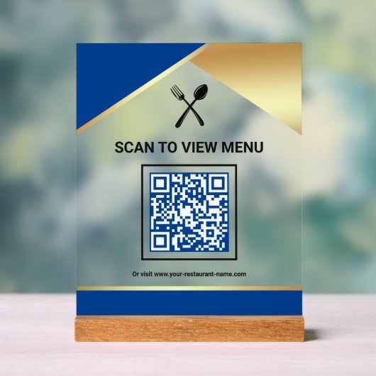 Royal Blue Gold Restaurant Digitaler QR-Code-Menü Acrylschild (Neutral)