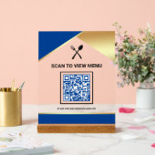 Royal Blue Gold Restaurant Digitaler QR-Code-Menü Acrylschild (Hochzeit)