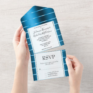 Royal Blue Gold Ribbon Wedding All In One Einladung