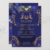 Royal Blue Gold Rose Charro Western Quinceanera Einladung (Vorne/Hinten)