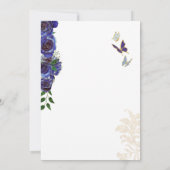 Royal Blue Gold Rose Elegante Butterfly Quinceaner Einladung (Rückseite)