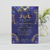 Royal Blue Gold Rose Elegantes Boutique-Hotel Einladung (Stehend Vorderseite)