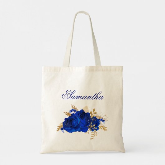 Royal Blue Gold Rose Floral Bridesmaid Tragetasche (Rückseite)