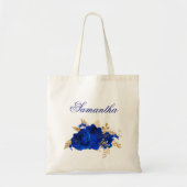 Royal Blue Gold Rose Floral Bridesmaid Tragetasche (Vorne)