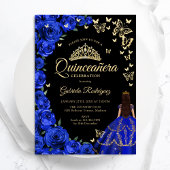Royal Blue Gold Rose Schmetterlinge Quinceanera Einladung
