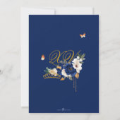 Royal Blue Gold Rose Tiara Butterfly Quinceañera Einladung (Rückseite)