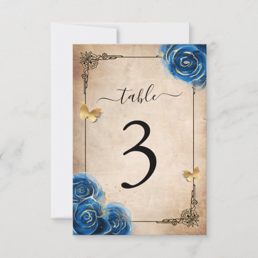 Royal Blue Gold Rose Tischnummer Cards (Vorderseite)