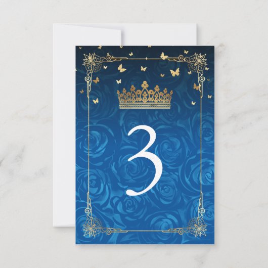 Royal Blue Gold Rose Tischnummer Cards (Rückseite)