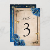 Royal Blue Gold Rose Tischnummer Cards (Vorne/Hinten)