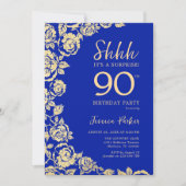 Royal Blue Gold Rose Überraschung 90. Geburtstag Einladung (Vorderseite)