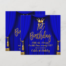 Royal Blue & Gold Royal Crown Prince 1. Geburtstag Einladung