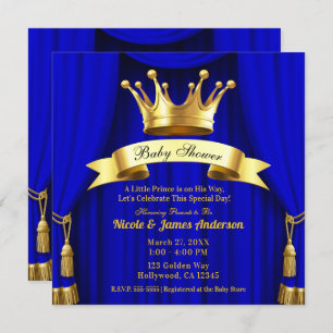 Royal Blue Gold Royal Crown Prince Baby Dusche Einladung
