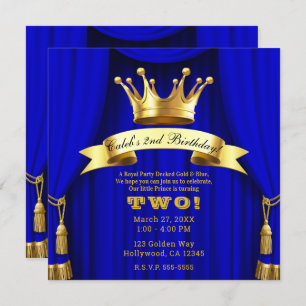 Royal Blue Gold Royal Crown Prince Birthday Party Einladung