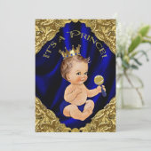Royal Blue Gold Satin Prince Baby Dusche Einladung (Stehend Vorderseite)