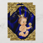 Royal Blue Gold Satin Prince Baby Dusche Einladung (Vorne/Hinten)