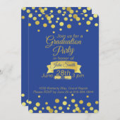 Royal Blue Gold Script Abschluss Einladungskarte Einladung (Vorne/Hinten)