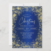 Royal Blue Gold Snowflakes Weihnachtsfeier Einladung (Vorderseite)