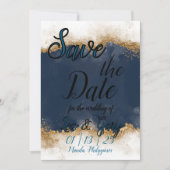 Royal Blue & Gold Stardust Save the Date Card Einladung (Vorderseite)
