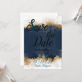 Royal Blue & Gold Stardust Save the Date Card Einladung