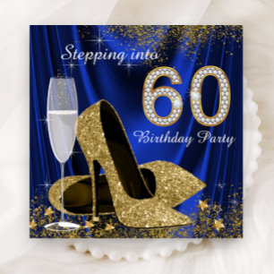 Royal Blue Gold Stepping in 60 Geburtstagsparty Einladung