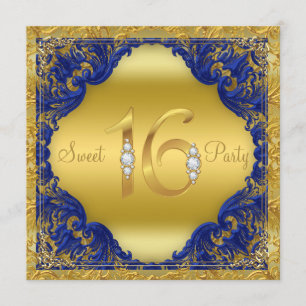 Royal Blue Gold Swirl Sweet 16 Party Einladung