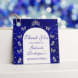 Royal Blue Gold Tiara Butterflies Quinceañera 15. Geschenkanhänger