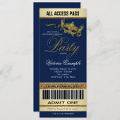 Royal Blue Gold Ticket Style Masquerade Party Einladung (Vorne/Hinten)
