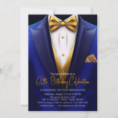 Royal Blue Gold Tuxedo Jede Zahl Geburtstag Einladung (Vorderseite)