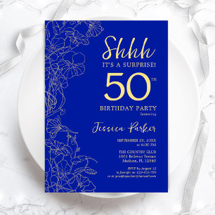 Royal Blue Gold Überraschung 50. Geburtstag Einladung