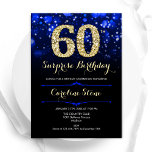 Royal Blue Gold Überraschung 60. Geburtstag Einladung<br><div class="desc">Überraschung 60. Geburtstagsfeier Einladung. Elegantes königsblaues Design mit Imitaten Glitzer Gold. Mit stilvollen Diamanten,  Bokeh-Leuchten und Skript-Schriftart. Männer oder Frauen laden ein. Ideal für eine stilvolle Geburtstagsparty. Personalisieren Sie Ihre persönlichen Daten. Nachricht,  wenn Sie weitere Anpassungen benötigen. Gedruckte Zazzle Einladungen oder Sofortdownload digitalen druckbaren Vorlage.</div>