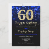 Royal Blue Gold Überraschung 60. Geburtstag Einladung (Vorderseite)