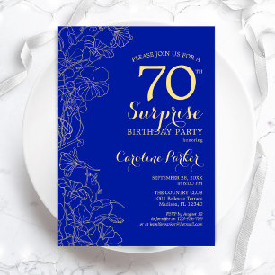Royal Blue Gold Überraschung 70. Geburtstagsparty Einladung