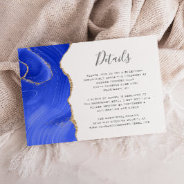 Royal Blue Gold Watercolor Agate Wedding Details Begleitkarte