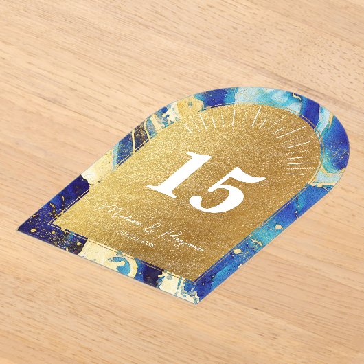 Royal Blue Gold Wedding Acrylic Arch Tischnummer (Ablage )