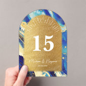 Royal Blue Gold Wedding Acrylic Arch Tischnummer (Insitu (Handheld))