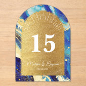 Royal Blue Gold Wedding Acrylic Arch Tischnummer (Vorderseite)