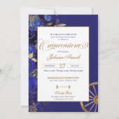 Royal Blue Gold Western Charro 2-seitige Quinceane Einladung (Rückseite)