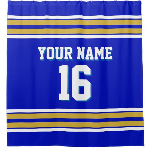 Royal Blue Gold White Stripes Sports Jersey Duschvorhang (Vorderseite)