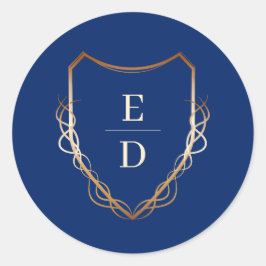 Royal Blue Golden Classic Monogram Runder Aufkleber